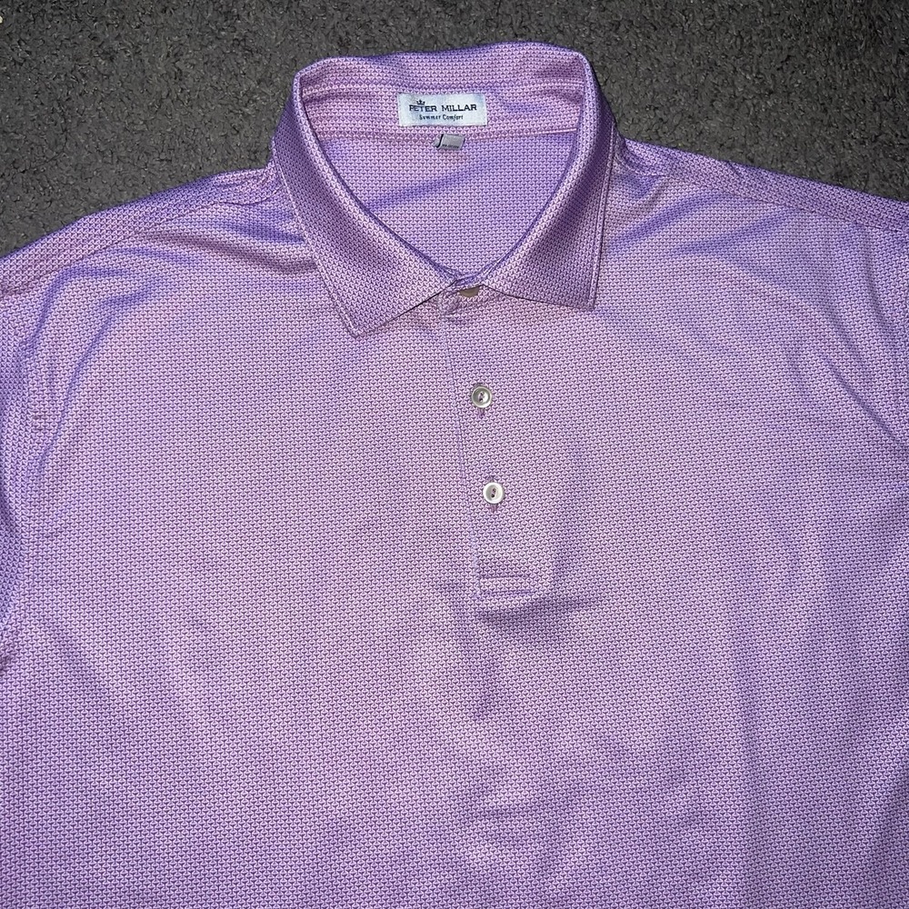 Peter Millar Summer Comfort Golf Polo Mens Large Pink Martini Glass Print